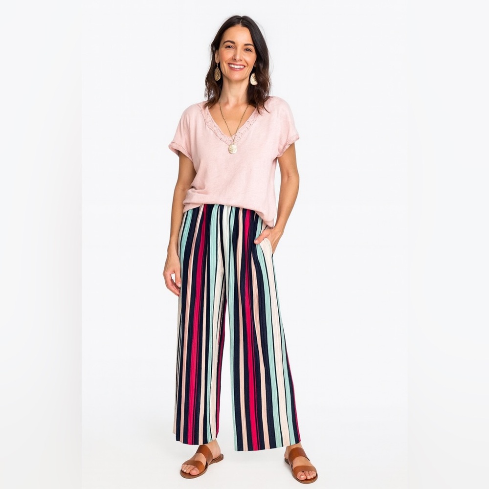 Milk & Honey Striped Pleated Wide Leg High Waist Pants Size Large‎ Trousers